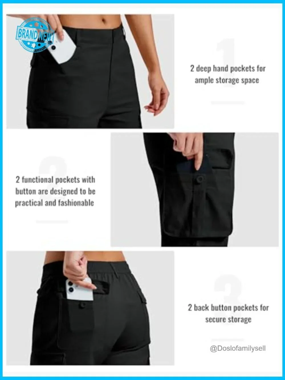 Cargo Capris Cotton Pants with Button Pockets Elastic Waist Lightweight Cute